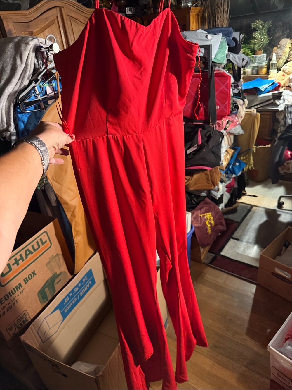 Endless Rose Vibrant Red Spaghetti-Strap Wide-Leg Jumpsuit